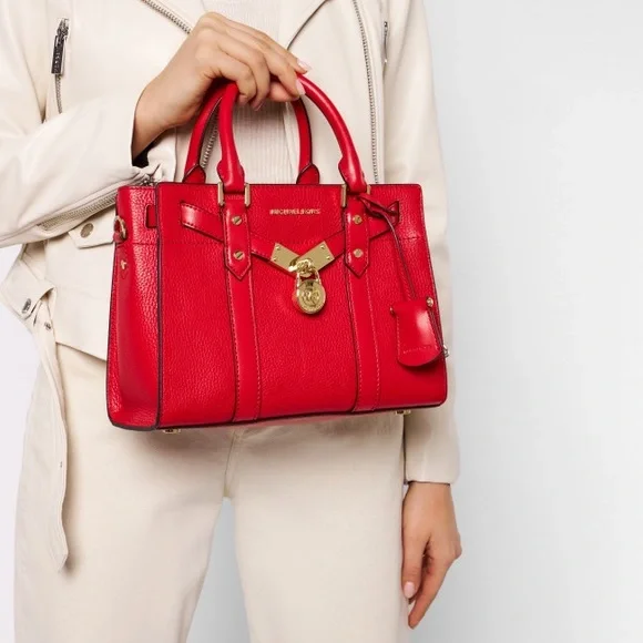 Michael Kors MK Nouveau Hamilton Leather Satchel Crossbody Bag Purse in Red - Picture 4 of 17